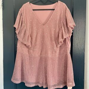 BloomChic Pink Glittery Ruffle Top-Woman’s Plus Size 18